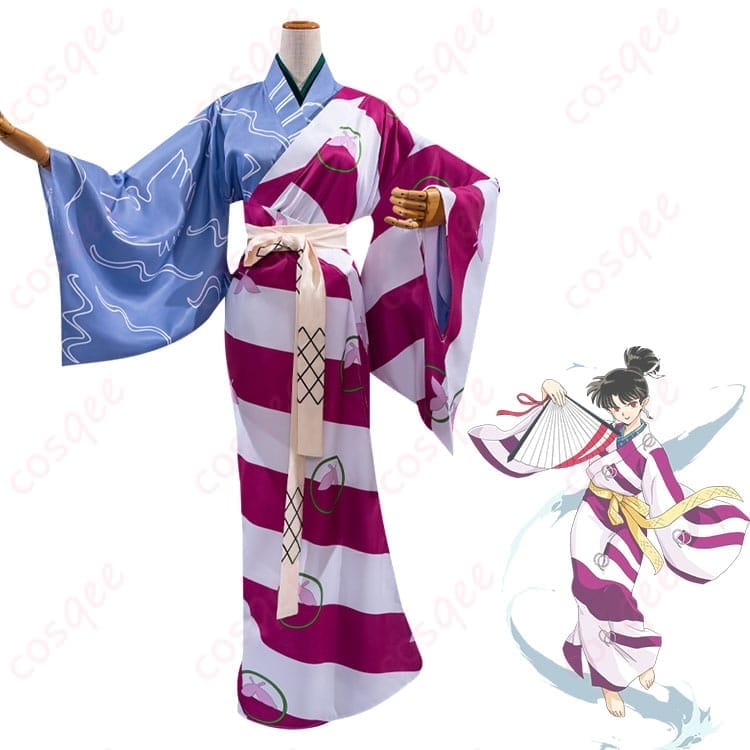 犬夜叉 神楽の和装コスプレ衣装 赤黒コントラストが映える軽やかシルエット - 2枚目の画像