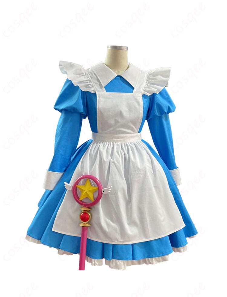 カードキャプターさくら 木之本桜 コスプレ衣装 アリス メイド服の正面図。忠実再現されたデザインで、アニメファンにおすすめ!