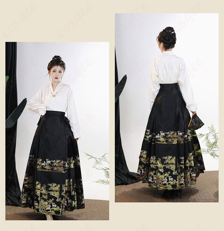 中華風コスプレ衣装の正面と背面の詳細画像。着心地とデザインのバランスが完璧。