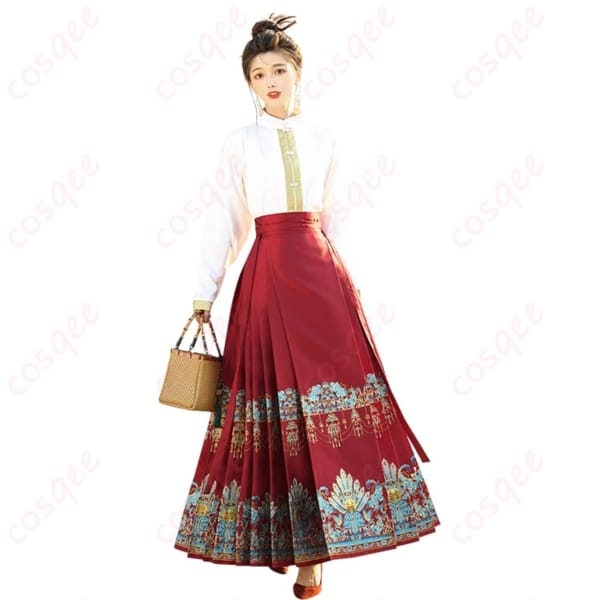 漢服コーデ入門にぴったりの立襟トップス＆馬面裙 2点セット｜上品に映える中華風コスプレ