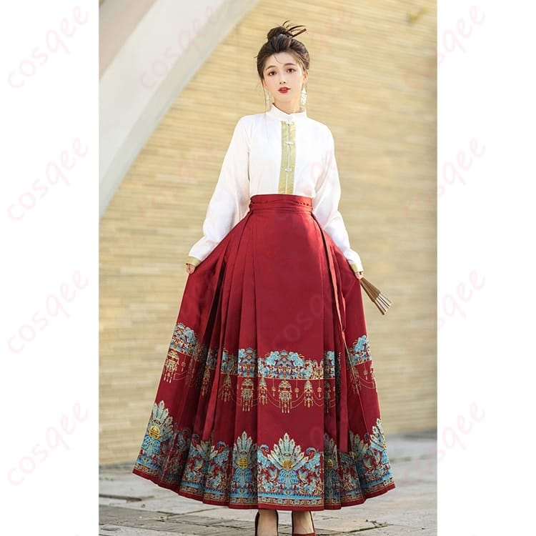 漢服コーデ入門にぴったりの立襟トップス＆馬面裙 2点セット｜上品に映える中華風コスプレ - 3枚目の画像