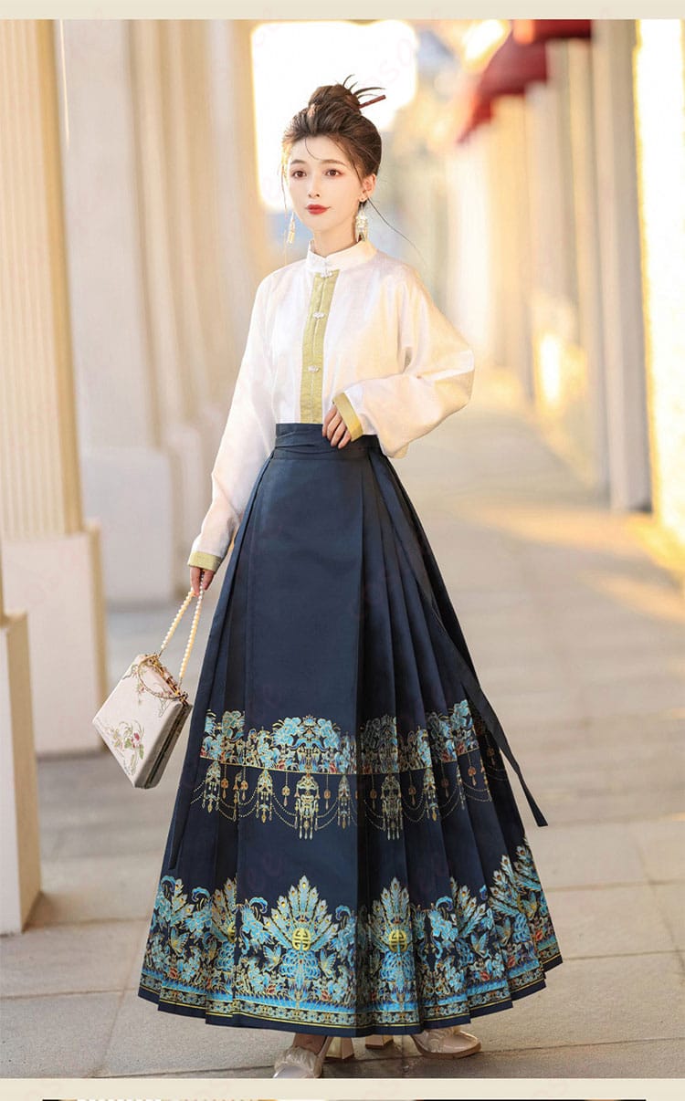 黒色馬面裙の正面のデザインとディテール