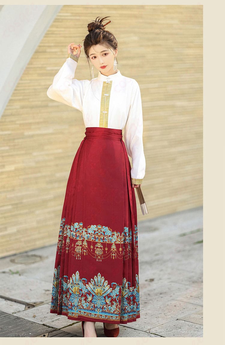 立襟トップスと馬面裙のコスプレ衣装正面の詳細画像