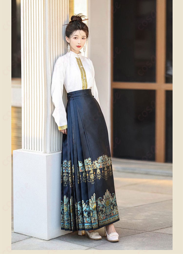 黒色馬面裙右側のデザイン詳細