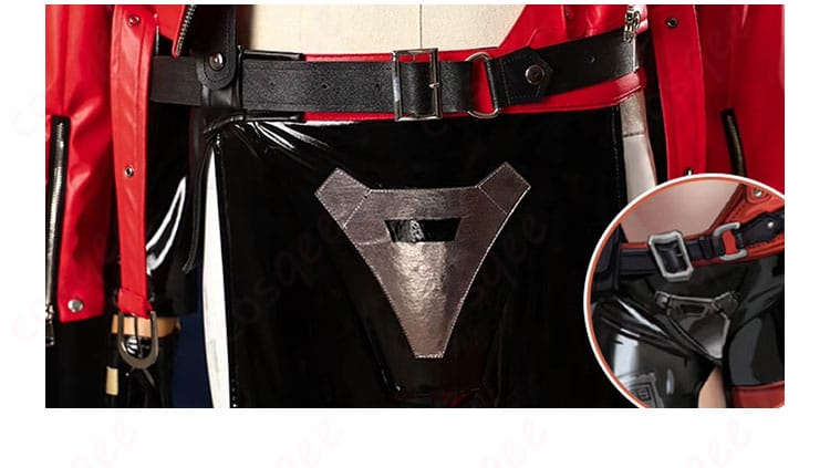 レッドフード コスプレ衣装 腰腿装飾 正面ディテール 腰と脚部の細かな装飾が印象的です。