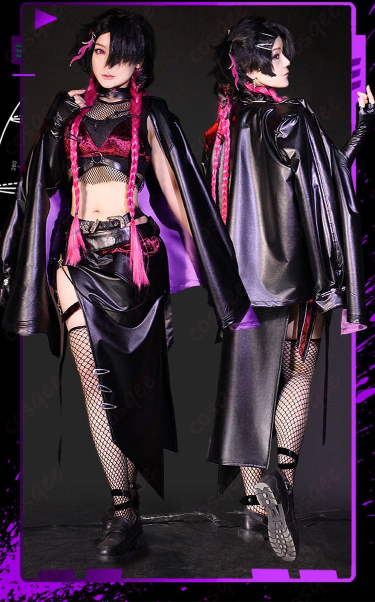 アザミのコスプレ衣装を前後から撮影した写真。服の全体的なデザインと細部にわたる仕上げがよく分かります。