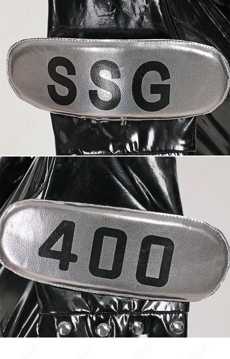 エッグヘッド衣装の肩袖部分のディテール。細かい装飾でリアルさが際立つ。