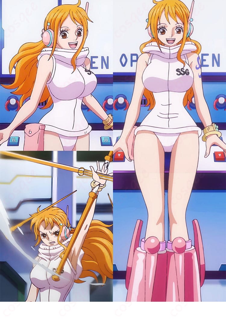 ONE PIECE ナミ コスプレ衣装 エッグヘッド編の全身画像。ナミの個性的な衣装が忠実に再現されています。