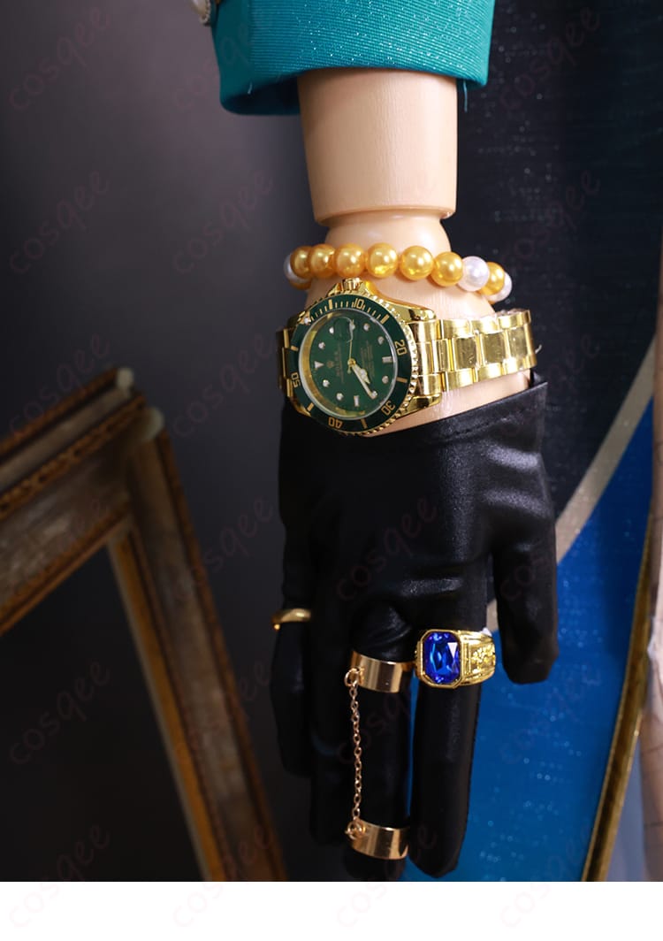 アベンチュリン コスプレ衣装の首飾りと手袋装飾のディテール。細部にまでこだわったアクセサリー。