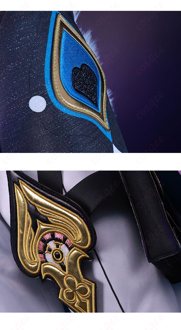 アベンチュリン コスプレ衣装の肩袖とパンツの脚部装飾のディテール。細部までこだわったデザインが特徴。