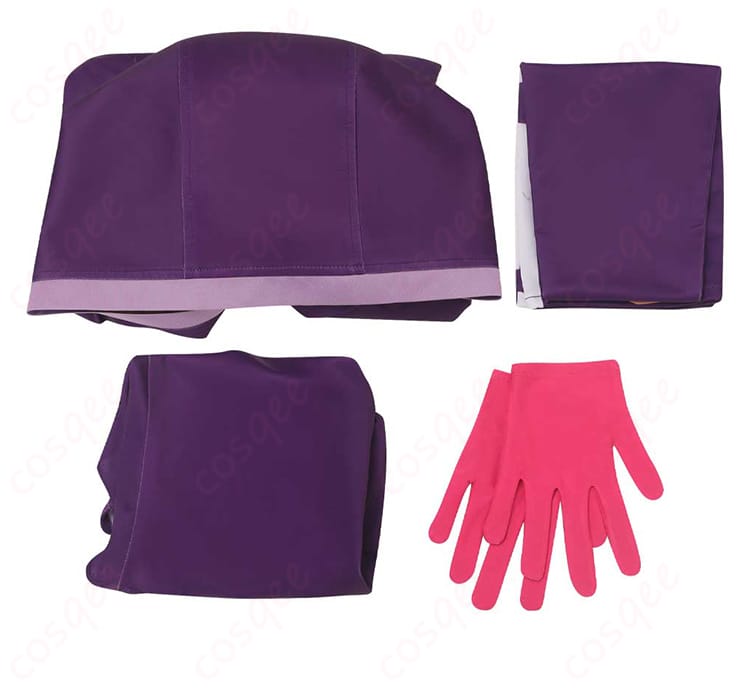 ONE PIECE ジュエリー・ボニー コスプレ衣装のセット内容を表示。ボディスーツ、手袋、トップスなどが含まれます。