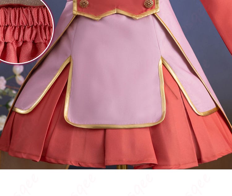木之本桜 コスプレ衣装のスカート部分の装飾詳細。美しいプリーツとデザインが特徴的です。