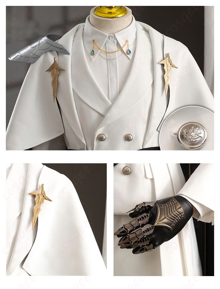 衣袖、手袋、衣扣の精巧な装飾部分のアップ。細部までこだわりのあるデザイン。