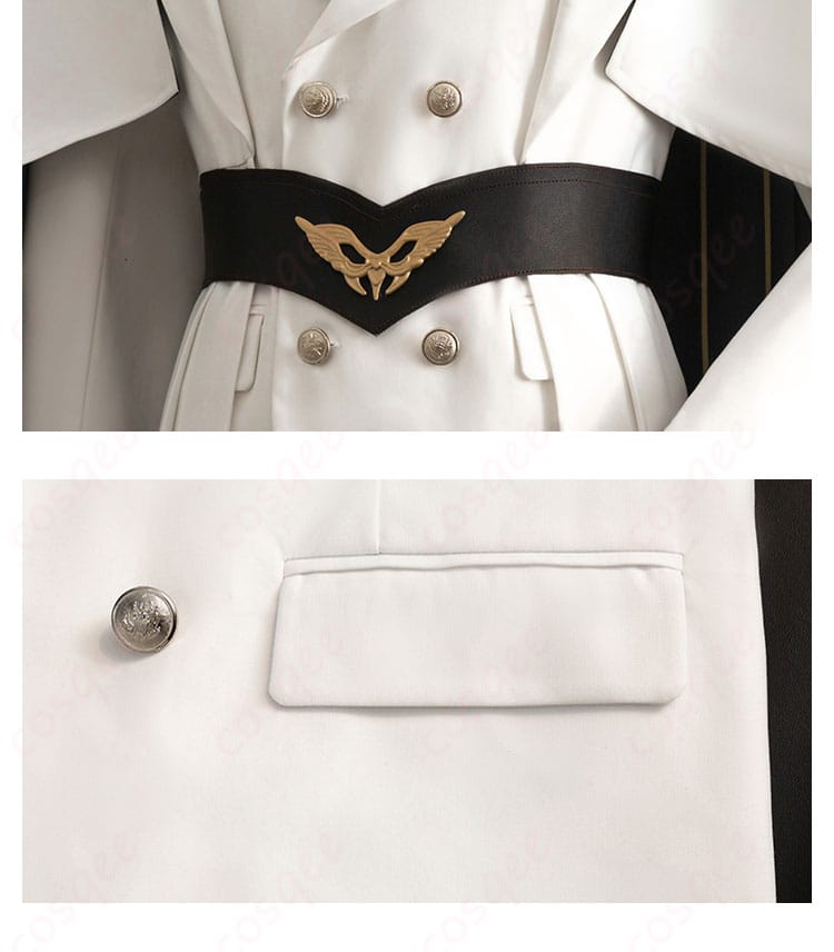 腰帯と口袋の装飾部分をアップで撮影。洗練されたアクセントが特徴。