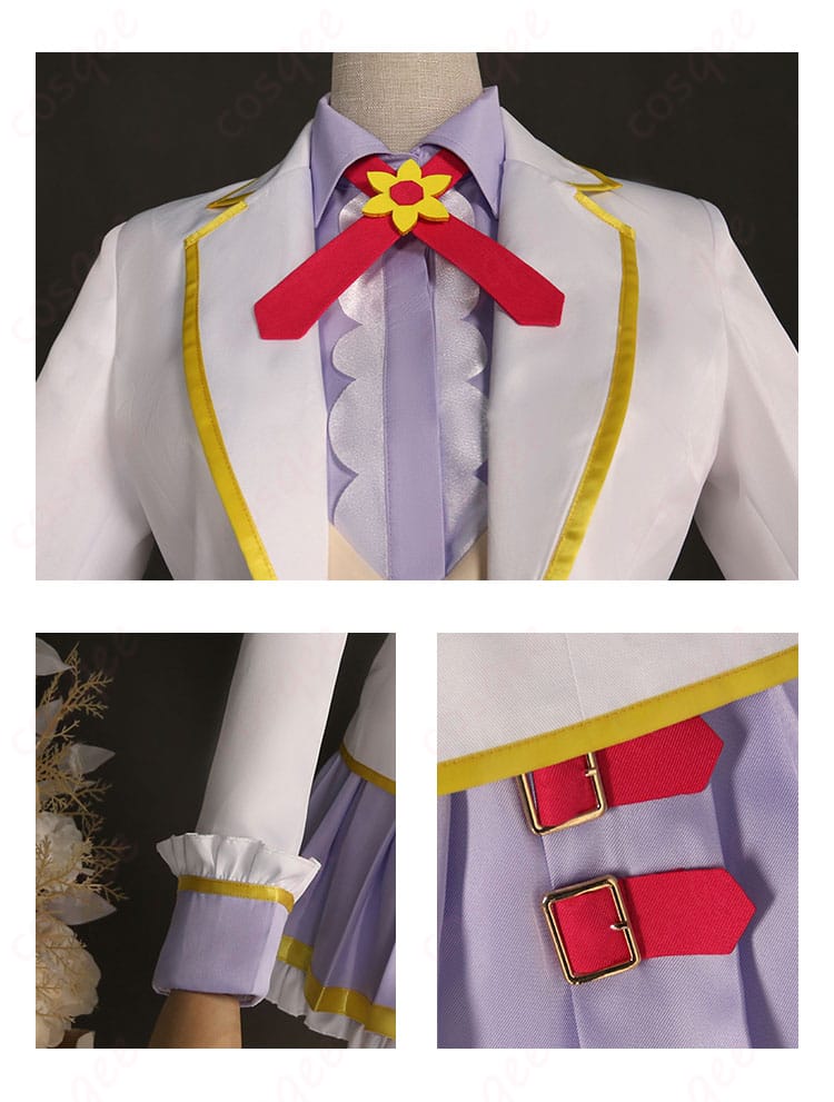 アイカツスターズ! エルザ フォルテ コスプレ衣装 上衣、衣袖、スカートの装飾ディテール。刺繍とフリルの美しい仕上がり。