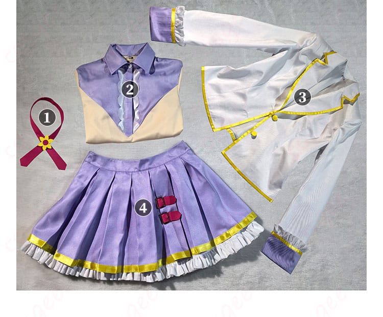 アイカツスターズ! エルザ フォルテ コスプレ衣装 セット内容の全て。リボン、シャツ、コート、スカートの詳細。