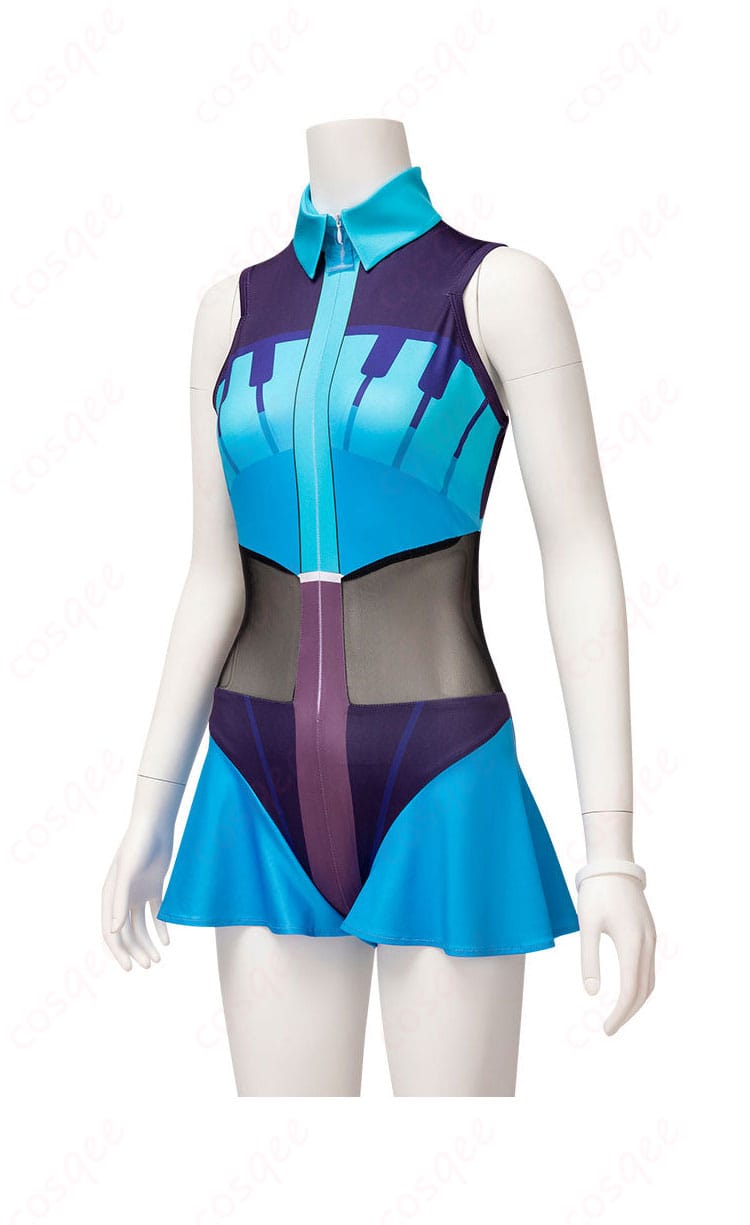 ポケモン×初音ミク アシレーヌ コスプレ衣装 サイドビュー。衣装の側面の美しいラインをご覧ください。