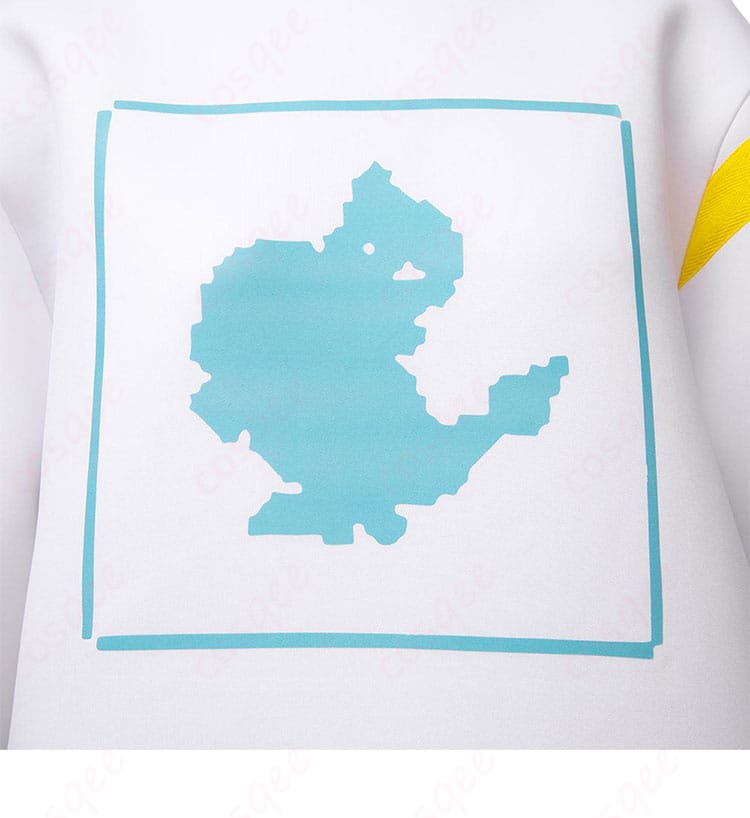 ペラップ コスプレ衣装の腰部に施されたグラフィック装飾の細部画像。デザインの魅力が引き立ちます。