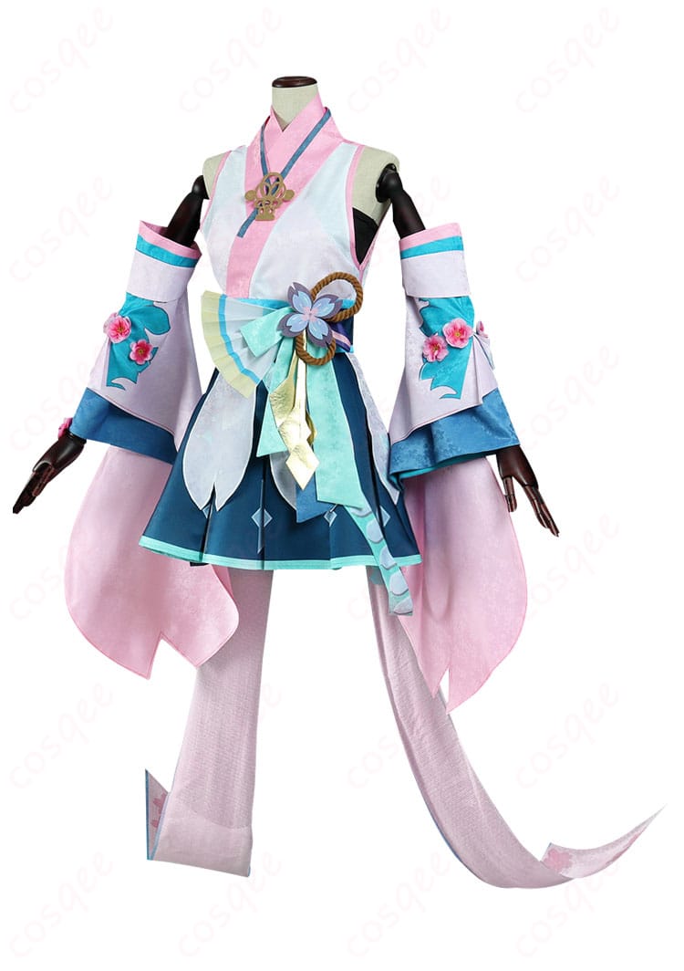 初音ミクコスプレ衣装、側面の美しいシルエット。