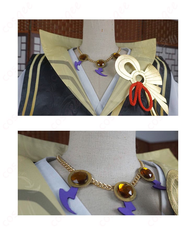 陰陽師 須佐之男 少年期 コスプレ衣装 颈部の装飾と衣領のディテール。精巧な刺繍とデザインが際立っています。