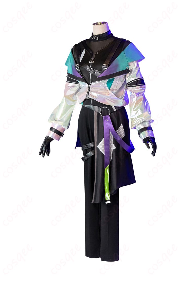 サイバーパンクデッドボーイ衣装の側面デザイン、ディテールがよくわかる。