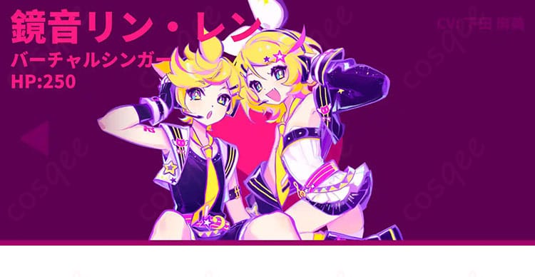 鏡音リン コスプレ衣装 『Muse Dash』コラボver. キャラクターの全身像。魅力的なデザインで、リアルに再現された衣装が特徴。コスプレイベントや撮影に最適!