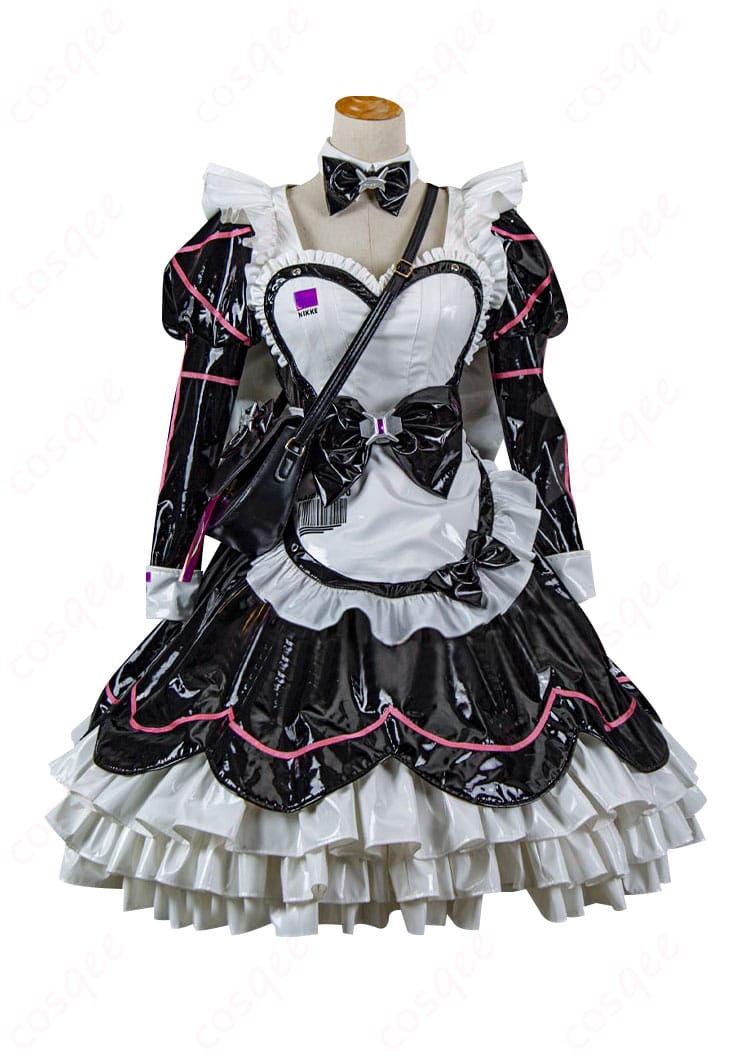 ココアのコスプレ衣装の正面の詳細。美しいメイド服のディテールをチェック。