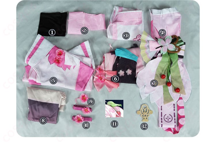 桜ミクコスプレ衣装セットの全体画像。セット内容が明確に表示されています。