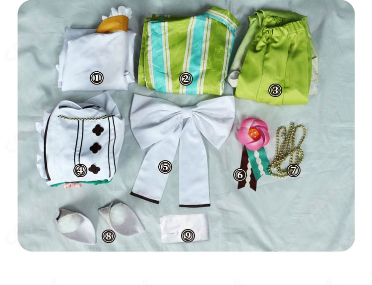 コスプレセットの内容を全て示した画像、含まれているアイテムが一目でわかります。