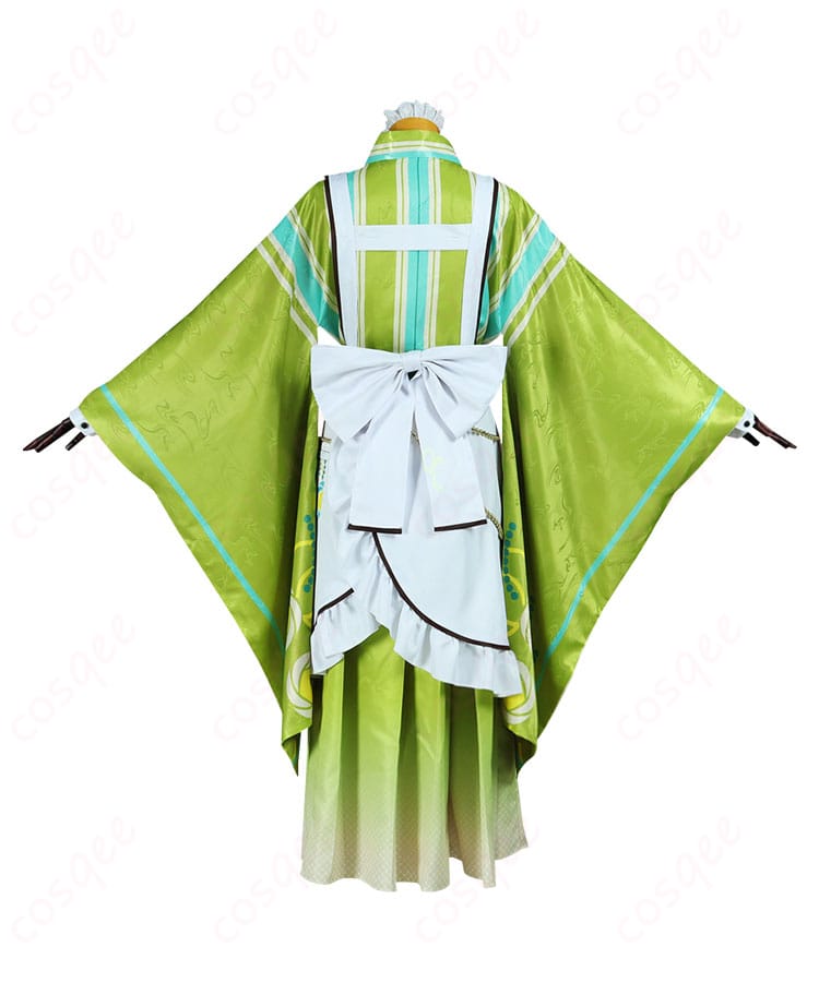 背面のデザインと背部蝶結びの美しいディテールが映し出されています。