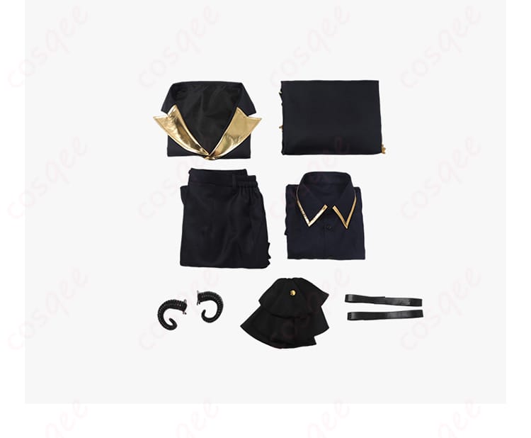 ブルーロック 凪誠士郎 悪魔 コスプレ衣装のセット内容画像。コート、シャツ、ズボン、アクセサリーが含まれます。