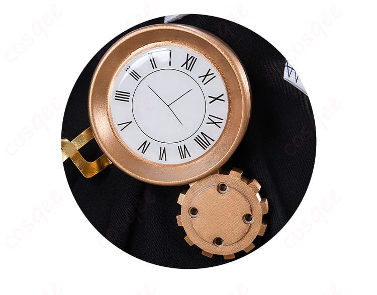 パニシング:グレイレイヴン 21号・XXI コスプレ衣装の腰間時針装飾のアップ画像。精巧なアクセサリーが特徴。