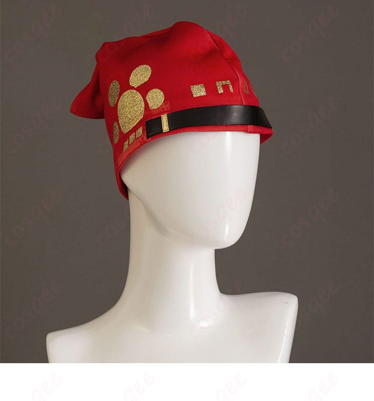 ポストマンコスプレ衣装の帽子のディテール。キャラクターの特徴をしっかりと表現。