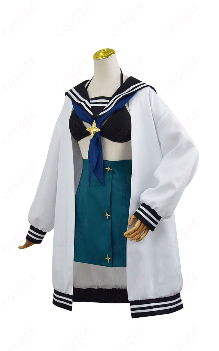 右側面から見た阿古屋真珠(ロコムジカ)のコスプレ衣装、角度を変えて衣装の全体像を強調。