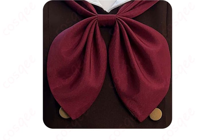 黄前久美子のコスプレ衣装の領結装飾の詳細。細かな刺繍やデザインがリアルな再現を提供。