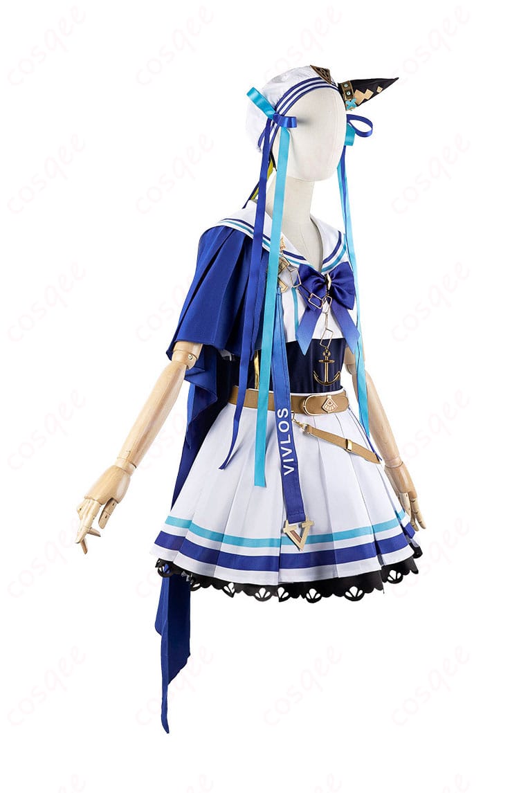 ウマ娘 プリティーダービー ヴィブロス コスプレ衣装 服装装飾詳細。衣装の装飾、刺繍、デザインなどの細部がしっかりと映し出された画像です。