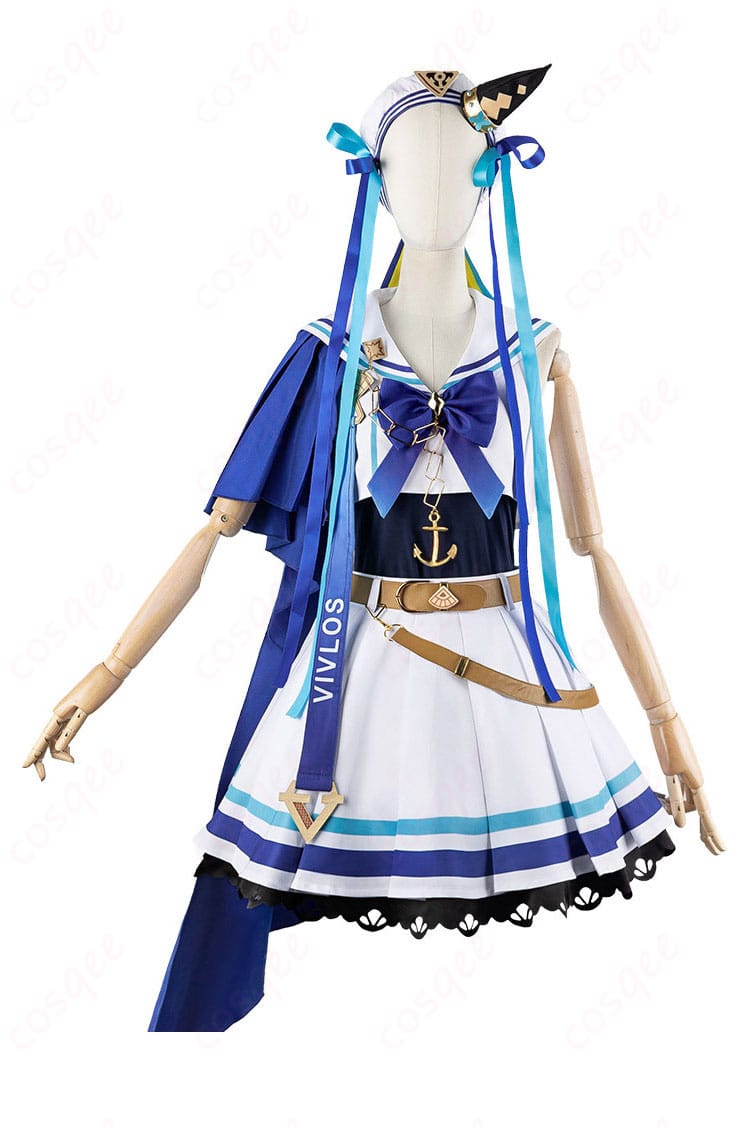 ウマ娘 プリティーダービー ヴィブロス コスプレ衣装 正面細部。正面の装飾や刺繍の細部がしっかり映ったデザインです。