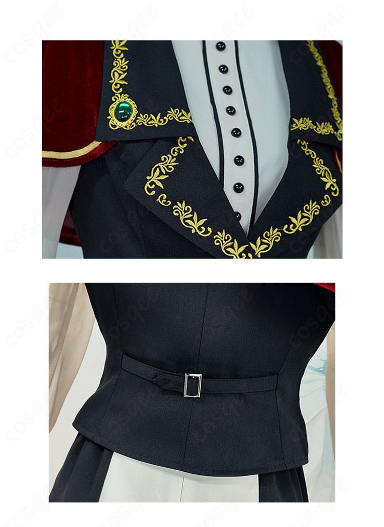 服装前胸部分と背面のディテール。高い再現度を誇る衣装。