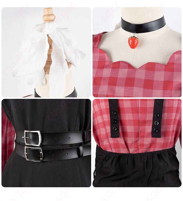 朝比奈まふゆ コスプレ衣装 领口の草莓アクセサリー、腰帯、装飾ディテール。細部まで再現されたコスプレアイテム。