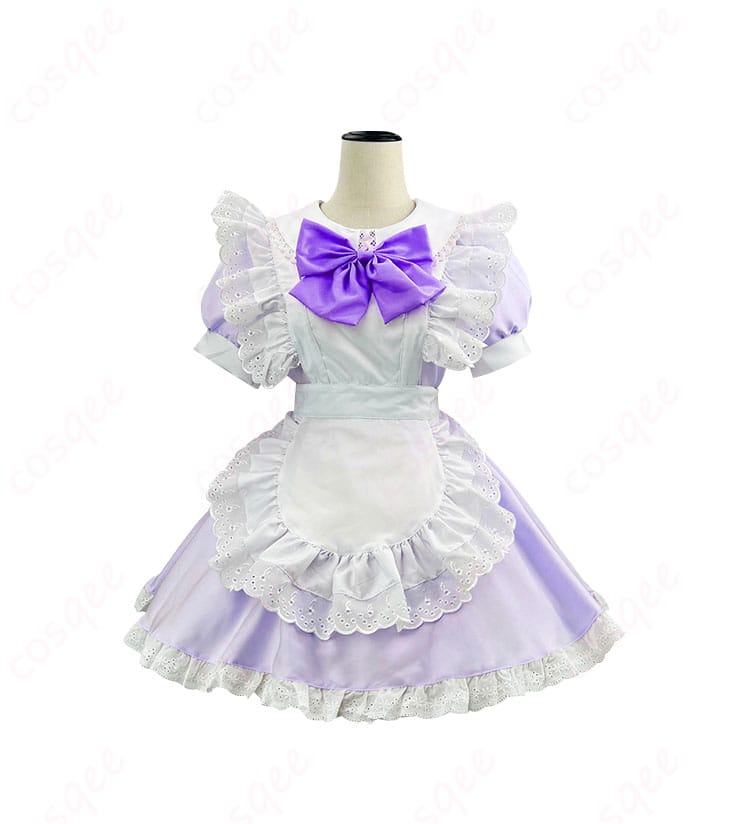 「マギアレコード」暁美ほむらのメイド服コスプレ衣装。セガコラボカフェ衣装の正面デザイン。高い再現度と快適な着心地。