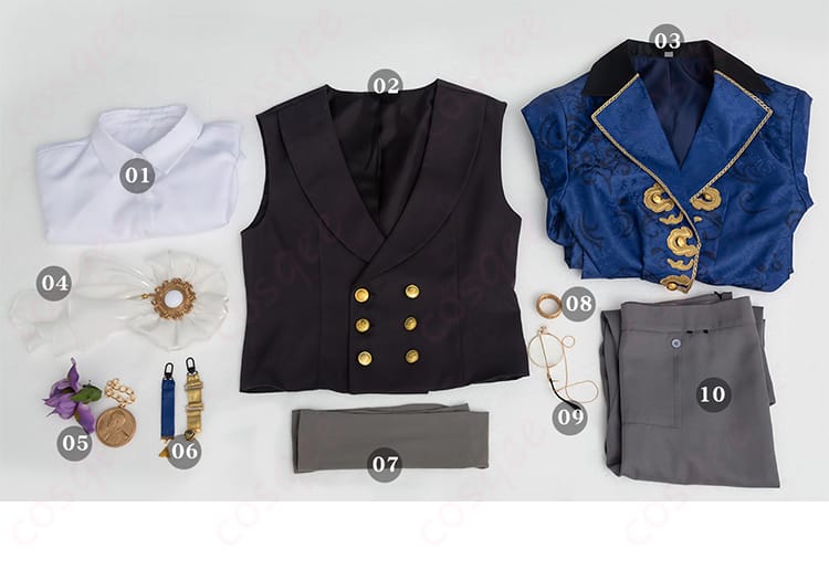 「第五人格 隠者(アルヴァ・ロレンツ)コスプレ衣装 セット内容、衣装全体が映った画像