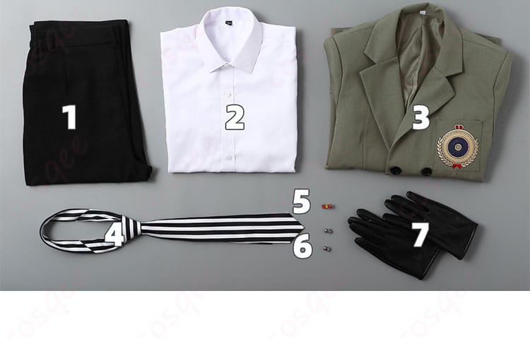 ペルソナ5 明智吾郎 コスプレ衣装 セット内容の紹介画像。衣装のすべてのアイテムが映し出されています。