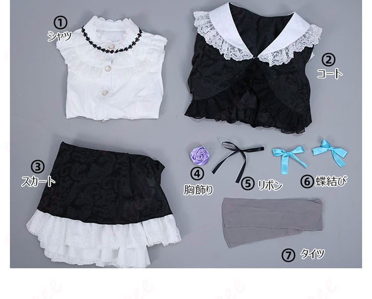 黒猫(五更瑠璃) ゴスロリコスプレ衣装 套装内容展示图