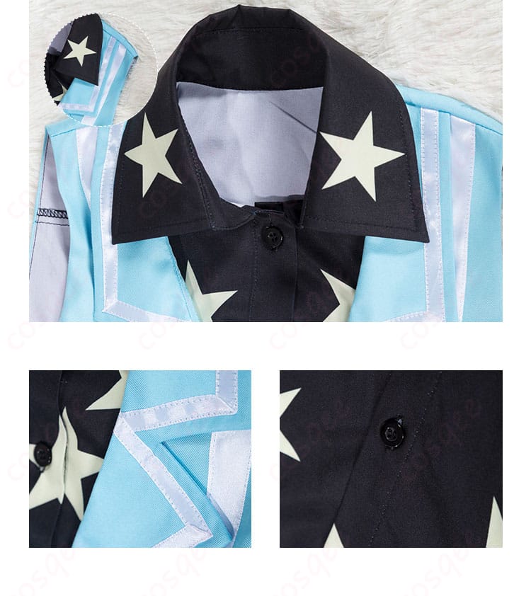 衣襟、衣領装飾の詳細。プリズム・オーロラドリーム 天宮りずむ コスプレ衣装の洗練されたディテールを強調。