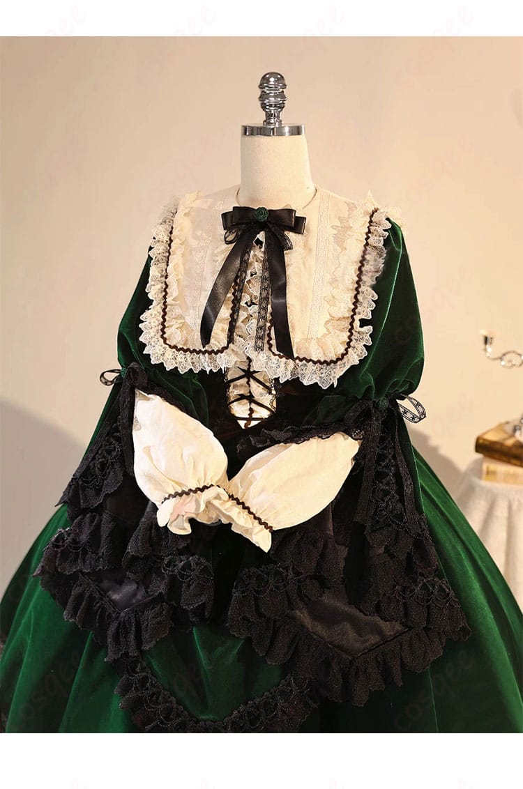 ローゼンメイデン 翠星石 コスプレ衣装 衣装装飾ディテール - 精緻な刺繍やリボンの装飾を強調