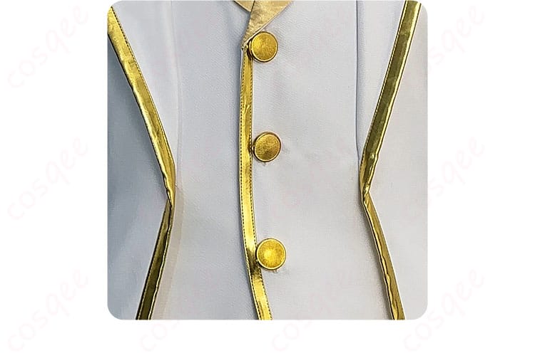 ブルーロック 凪誠士郎 コスプレ衣装の前立てとボタン装飾のアップ。高い再現度と精緻な作り。