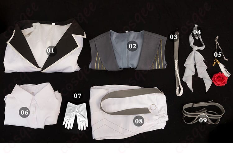 アルジェンティコスプレ衣装の全セット内容を展示した画像。