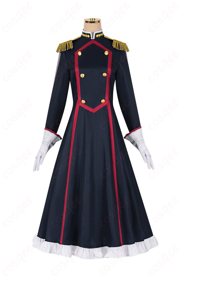 「魔都精兵のスレイブ 大川村寧 コスプレ衣装」の正面画像。ワンピースセットの美しいデザインとディテール。