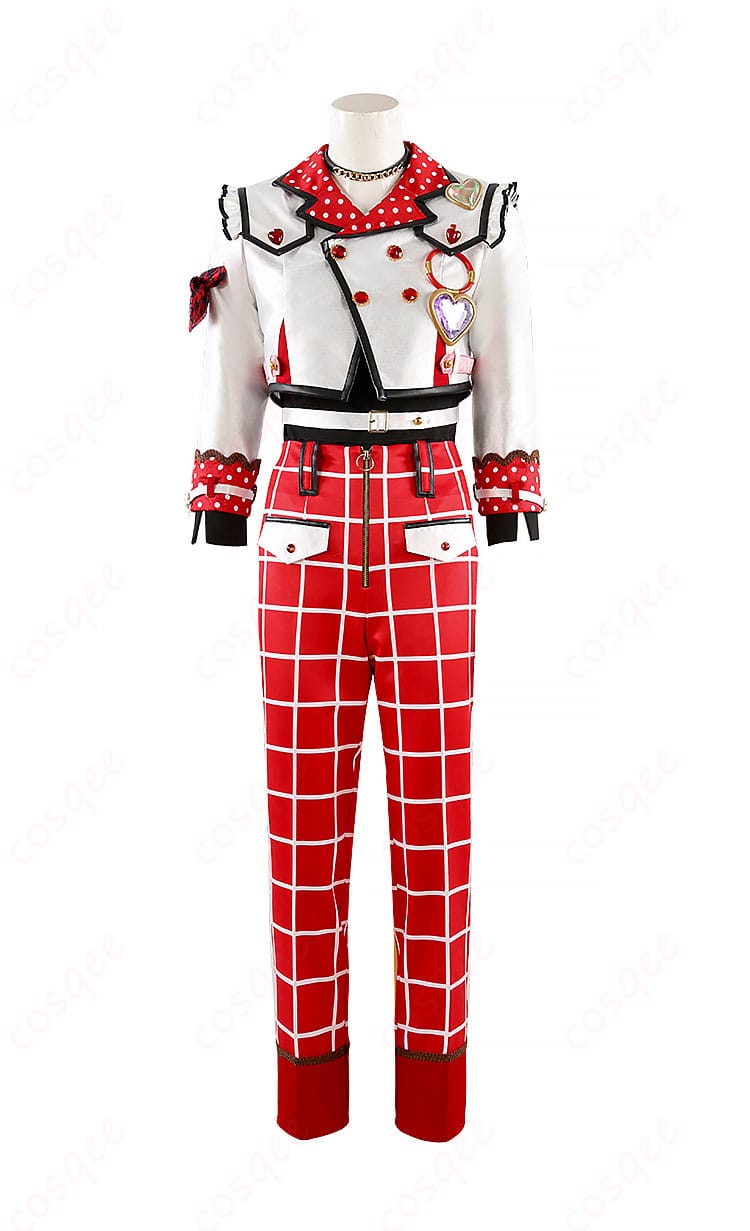 正面から見た鳴上嵐・漣ジュン・南雲鉄虎・HiMERUのコスプレ衣装。詳細なデザインと高い再現度が特徴。