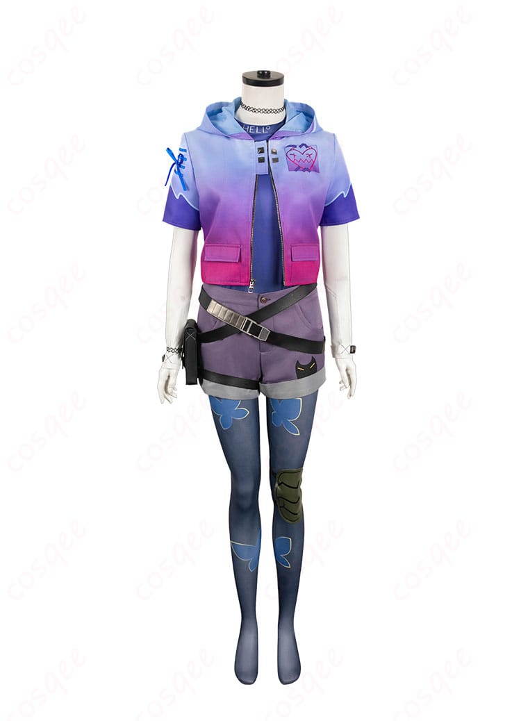 VALORANT クローヴ コスプレ衣装 正面の詳細。高再現度でキャラクターの特徴がよく分かります。